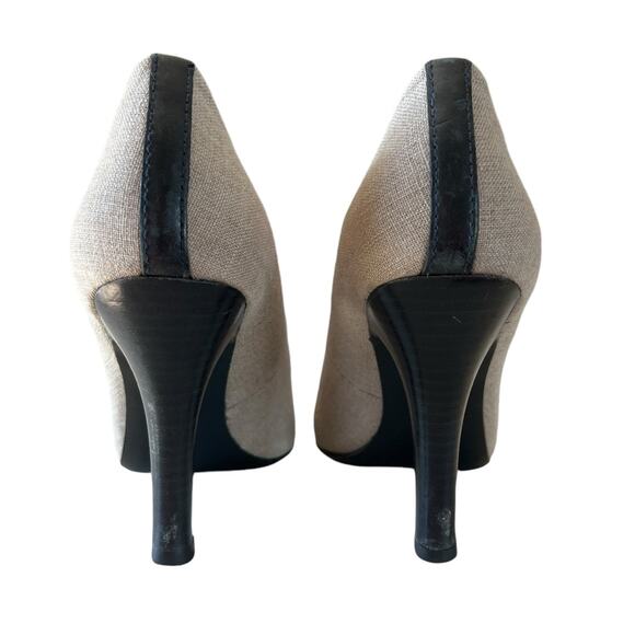TORY BURCH Woven Leather 3" Stiletto Heels Pumps Sz 9 Blue Tan Round Cap Toe - Picture 4 of 9